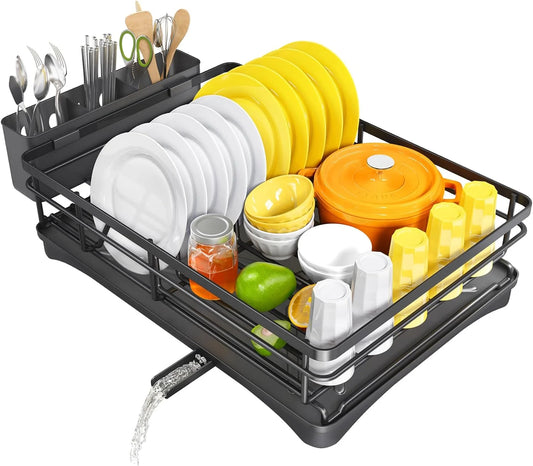 Dish drying rack large kitchen dish drainer with drainboard utensil holder rustproof drying rack for sink counter