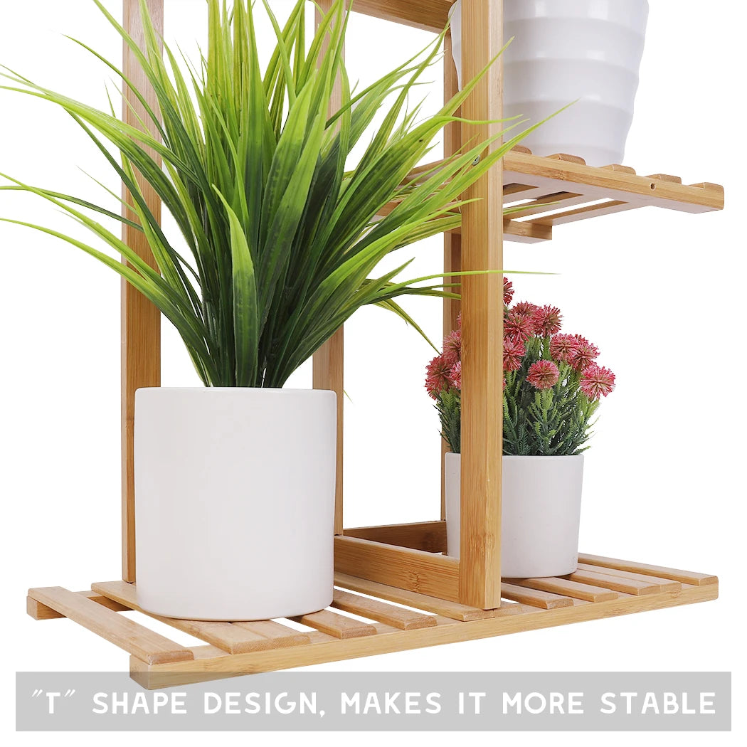 Bamboo plant stand 6 tier tall plant shelf corner flower rack indoor outdoor space saving plant display
