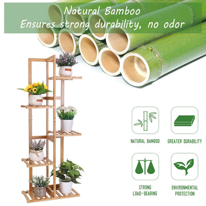Bamboo plant stand 6 tier tall plant shelf corner flower rack indoor outdoor space saving plant display