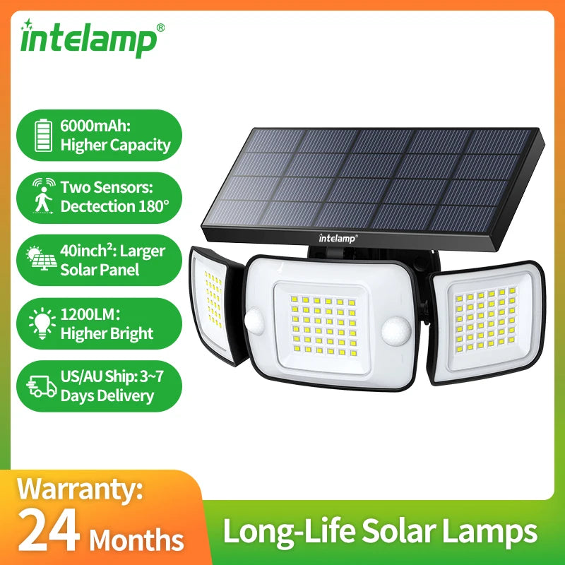 Outdoor Solar Security Light with Motion Sensors & Wide-Angle Illumination