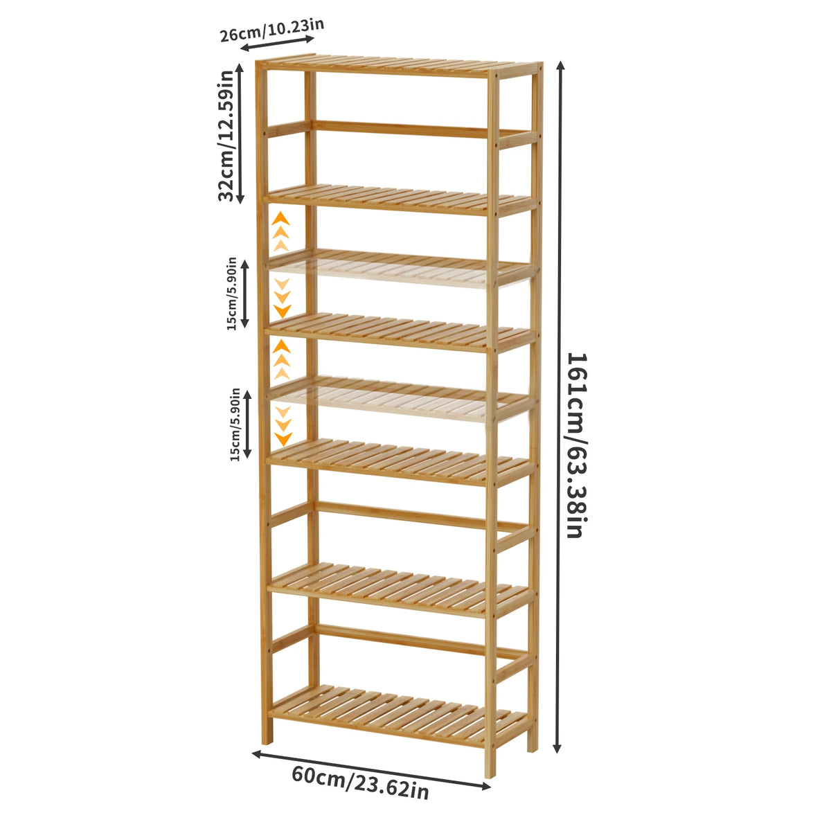 Storage Rack – Adjustable, 6-Tier, Bamboo Shelving Unit