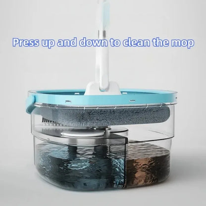 Spin mop with bucket and water separation system, effortless cleaning with automatic wringing design - no need to hand wash