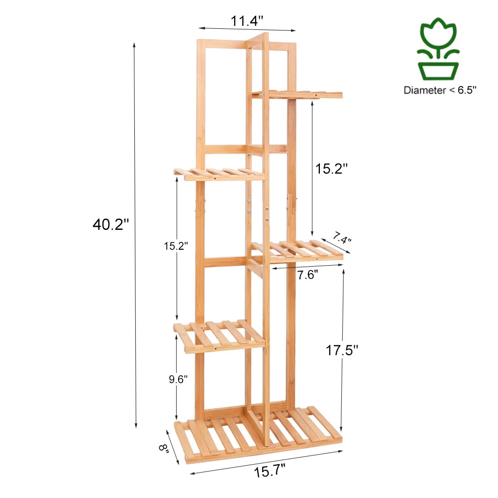 Bamboo plant stand 6 tier tall plant shelf corner flower rack indoor outdoor space saving plant display