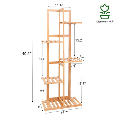 Bamboo plant stand 6 tier tall plant shelf corner flower rack indoor outdoor space saving plant display