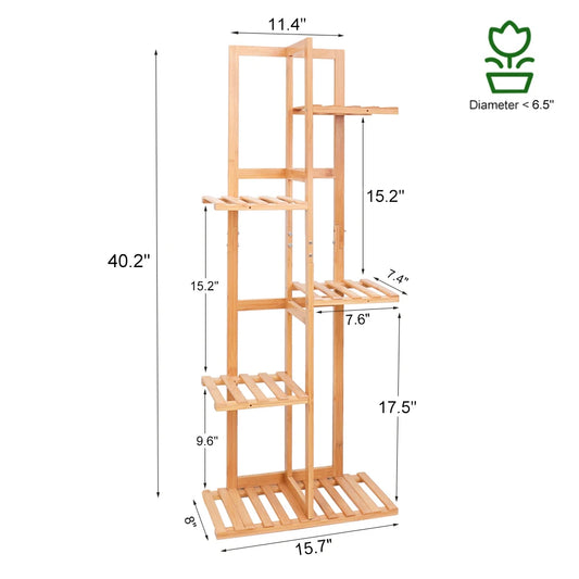 Bamboo plant stand 6 tier tall plant shelf corner flower rack indoor outdoor space saving plant display