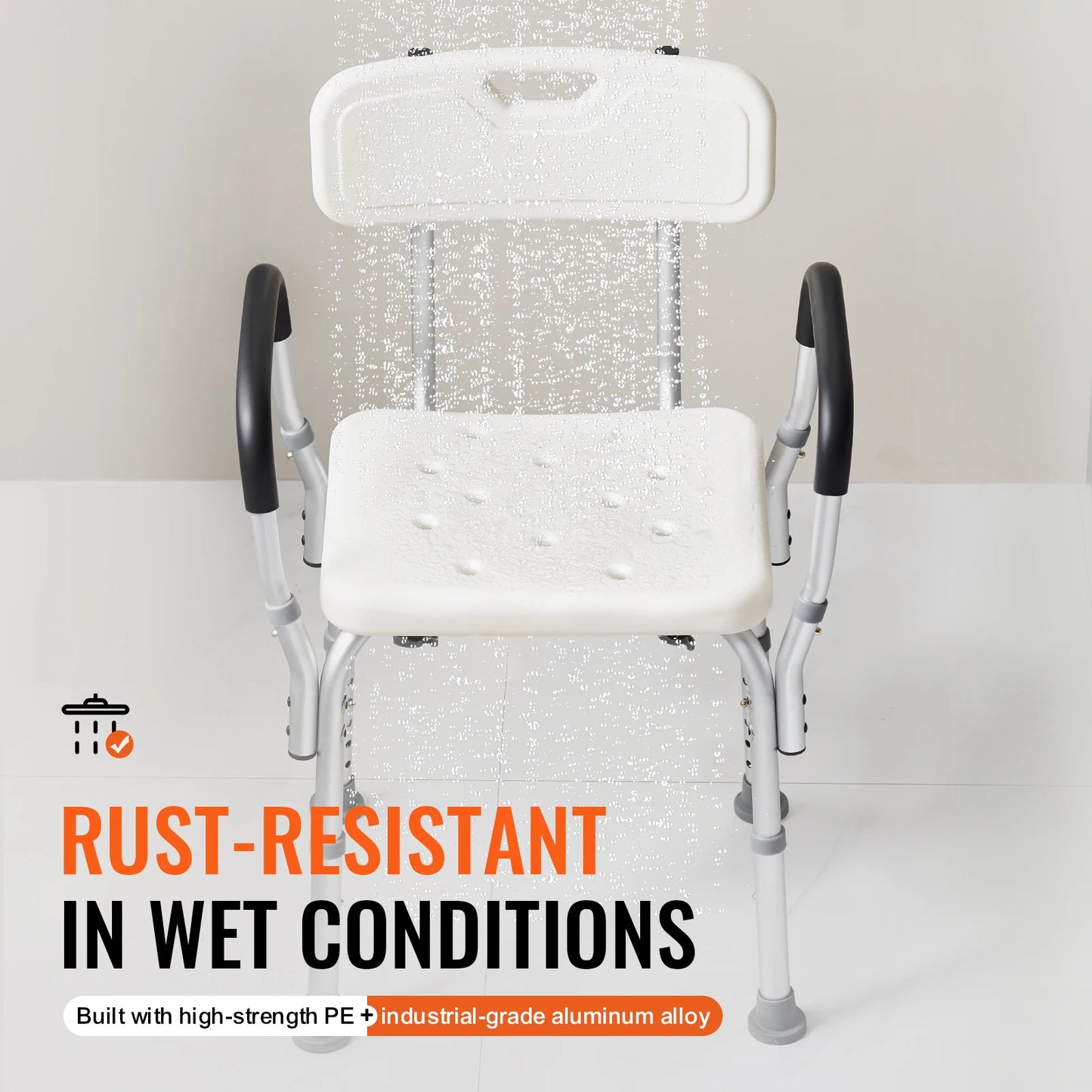 Height Adjustable Shower Chair with Back Support & Non-Slip Stability