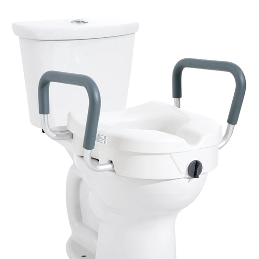 Elevated Toilet Seat with Padded Armrests & Secure Twist-Lock Fit