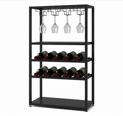 Wine storage display cabinet: a metal bar cabinet drinks rack freestanding alcohol display shelf for home bar black or white