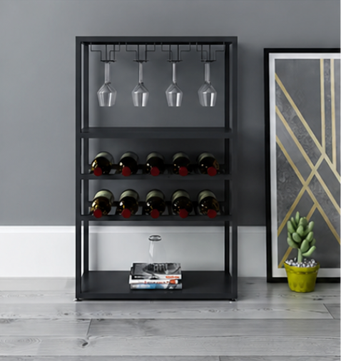 Wine storage display cabinet: a metal bar cabinet drinks rack freestanding alcohol display shelf for home bar black or white
