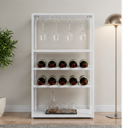 Wine storage display cabinet: a metal bar cabinet drinks rack freestanding alcohol display shelf for home bar black or white