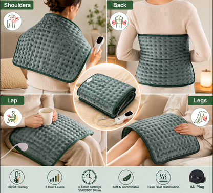 Electric Heated Lap Blanket with Timer & 6 Heat Settings – AU Plug, Ulta soft and washable - ideal for backpain, warmth and relaxation