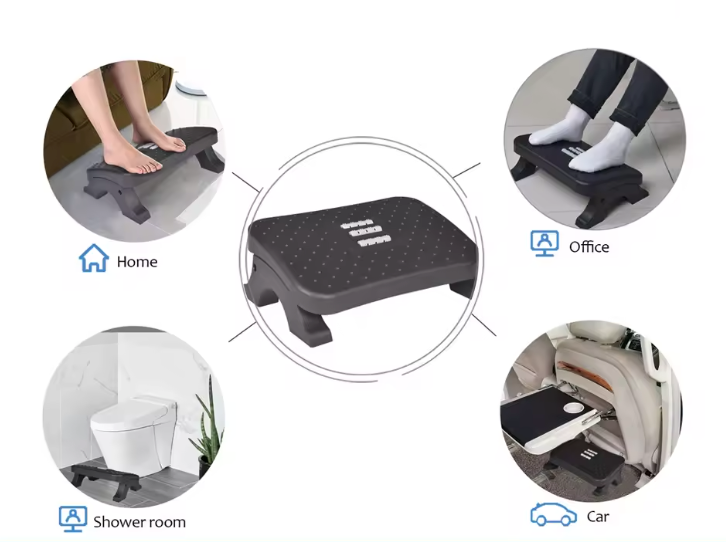 Foot Rest – Adjustable Height, Massage Rollers, Non Slip, Black