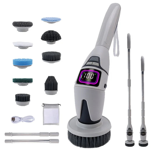 10 in-1 smart electric cleaning brush for effortless bathroom, kitchen and household cleaning - with voice prompts