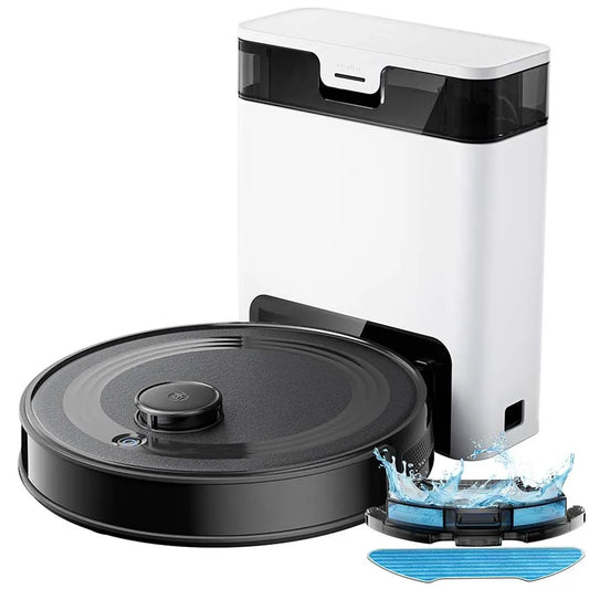 Smart robot vacuum cleaner with wet and dry cleaning: self emptying and laser navigation (6000pa) - black/white