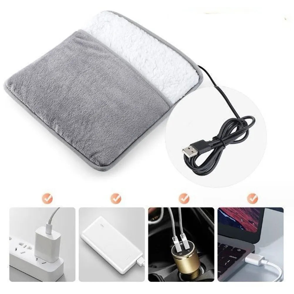 Foot Warmer – USB Heated, 10W, Plush Flannel, Grey