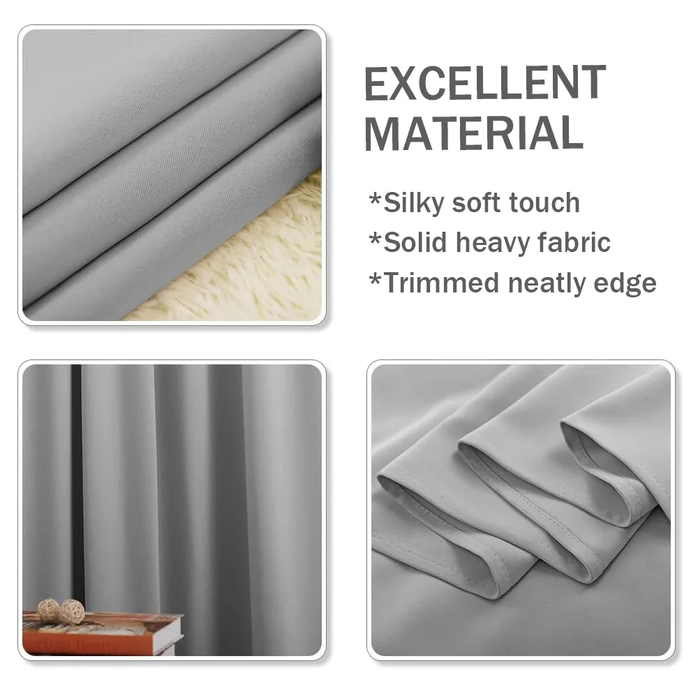 99% blackout curtains extra wide bedroom curtains thermal blockout curtains set 2 panels soft fabric AU - soft beige
