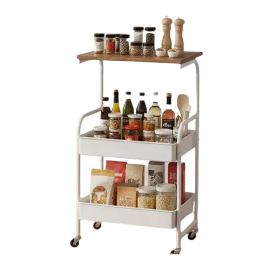 Sturdy rolling storage cart with locking wheels and multi tier design for kitchen, office and home use (white)
