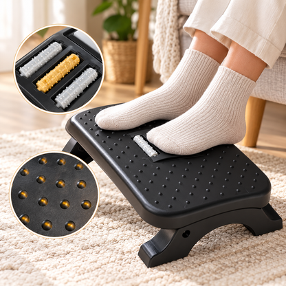 Foot Rest – Adjustable Height, Massage Rollers, Non Slip, Black